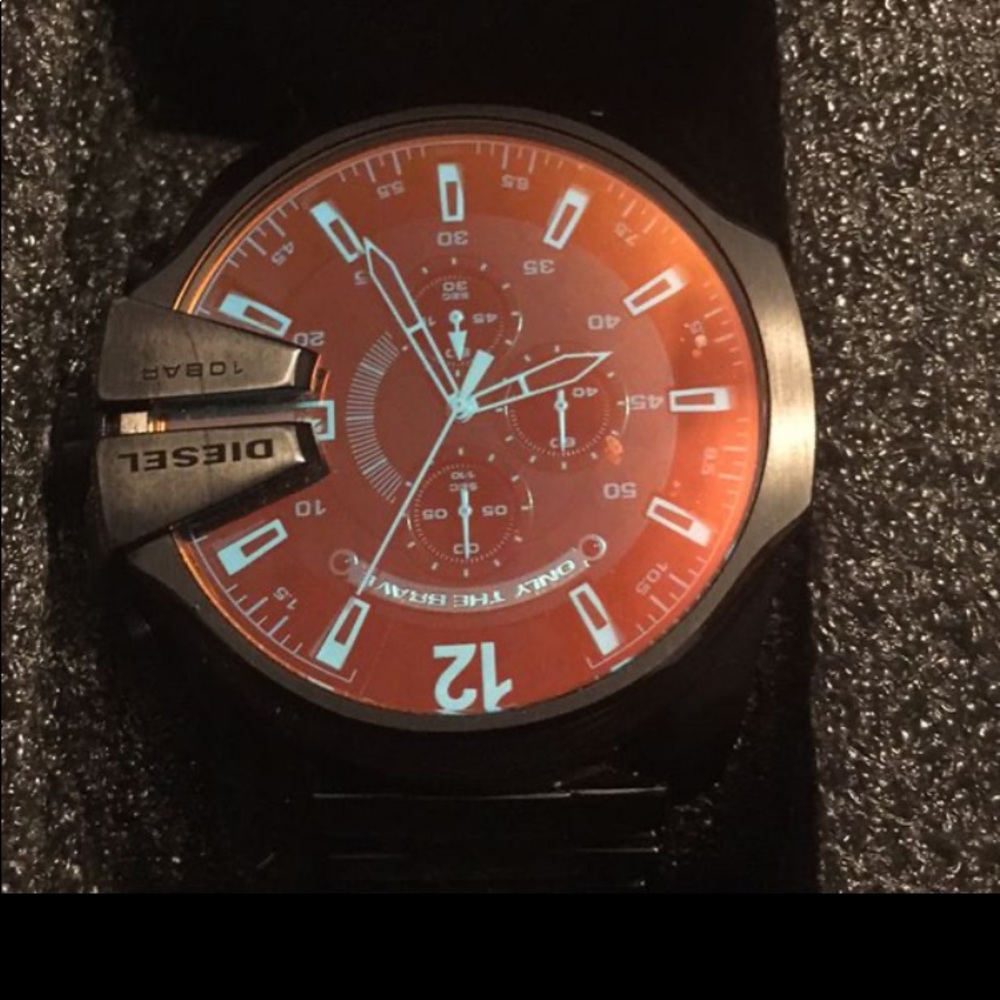 Diesel Watch Black Stainless bracelet blue/red